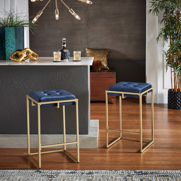 Ulga Velvet Tufted Counter Stool with Gold Base for Kitchen Island Seating