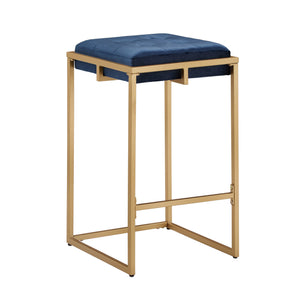 Ulga Velvet Tufted Counter Stool with Gold Base for Kitchen Island Seating