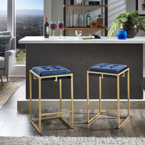 Ulga Velvet Tufted Counter Stool with Gold Base for Kitchen Island Seating