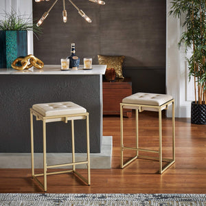 Ulga Velvet Tufted Counter Stool with Gold Base for Kitchen Island Seating