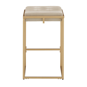 Ulga Velvet Tufted Counter Stool with Gold Base for Kitchen Island Seating