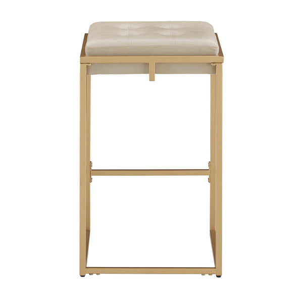Ulga Velvet Tufted Counter Stool with Gold Base for Kitchen Island Seating