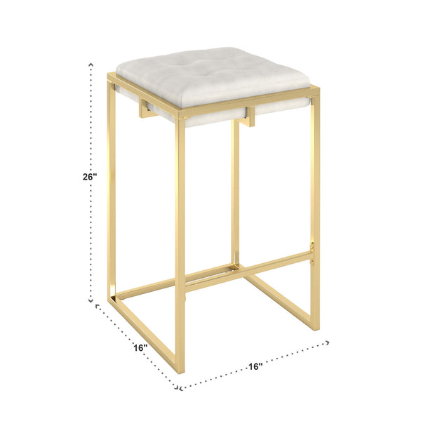 Ulga Velvet Tufted Counter Stool with Gold Base for Kitchen Island Seating