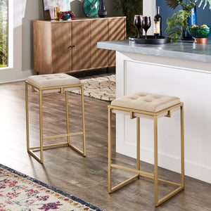Ulga Velvet Tufted Counter Stool with Gold Base for Kitchen Island Seating
