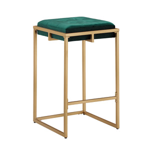 Ulga Velvet Tufted Counter Stool with Gold Base for Kitchen Island Seating