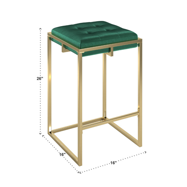Ulga Velvet Tufted Counter Stool with Gold Base for Kitchen Island Seating