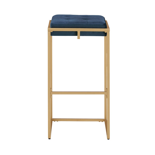 Homelegance Ulga Tufted Velvet Backless Barstools with Gold Metal Base for Kitchen Islands Set of 2 Blue 778-29BUV