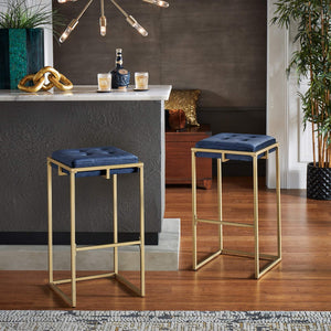 Ulga Tufted Velvet Backless Barstools with Gold Metal Base for Kitchen Islands Set of 2