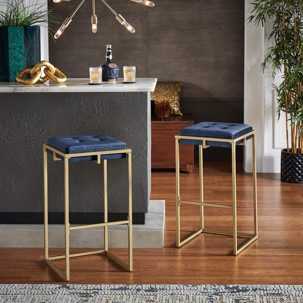Ulga Tufted Velvet Backless Barstools with Gold Metal Base for Kitchen Islands Set of 2