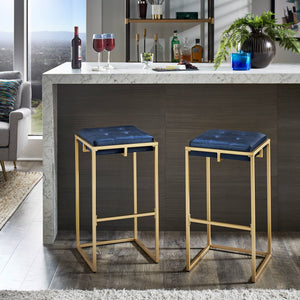 Ulga Tufted Velvet Backless Barstools with Gold Metal Base for Kitchen Islands Set of 2