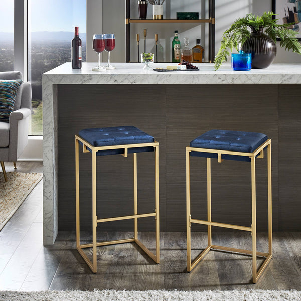 Ulga Tufted Velvet Backless Barstools with Gold Metal Base for Kitchen Islands Set of 2
