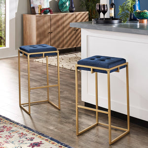 Ulga Tufted Velvet Backless Barstools with Gold Metal Base for Kitchen Islands Set of 2