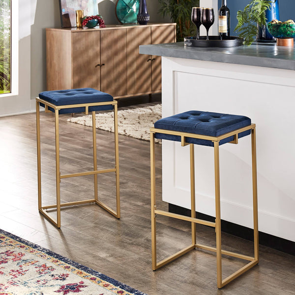 Ulga Tufted Velvet Backless Barstools with Gold Metal Base for Kitchen Islands Set of 2