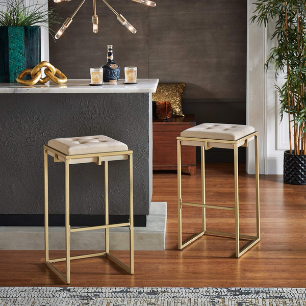 Ulga Tufted Velvet Backless Barstools with Gold Metal Base for Kitchen Islands Set of 2