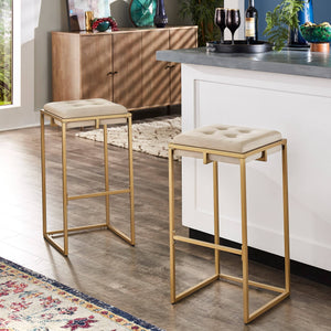 Ulga Tufted Velvet Backless Barstools with Gold Metal Base for Kitchen Islands Set of 2