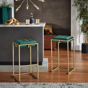 Ulga Tufted Velvet Backless Barstools with Gold Metal Base for Kitchen Islands Set of 2
