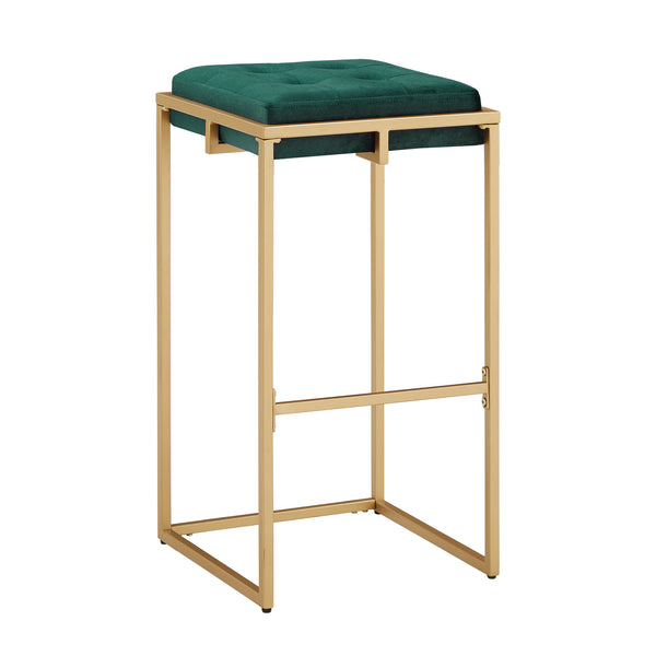 Ulga Tufted Velvet Backless Barstools with Gold Metal Base for Kitchen Islands Set of 2