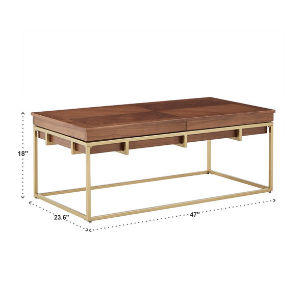 Walnut Veneer Rectangular Storage Coffee Table with Iron Base