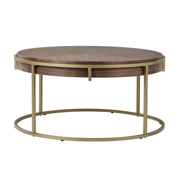Homelegance Round Walnut Veneer Coffee Table with Iron Base for Modern Living 778-30