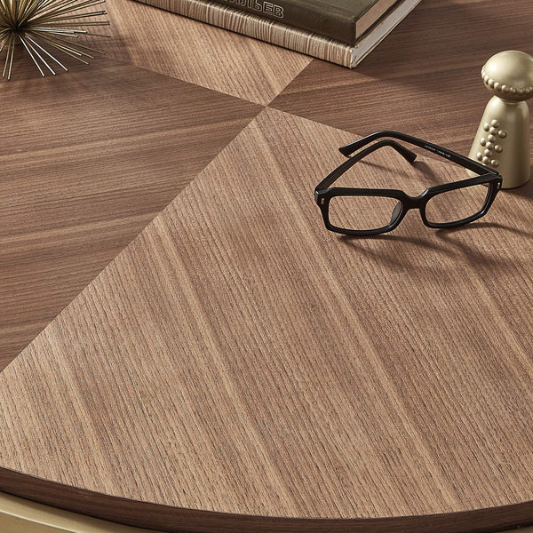 Round Walnut Veneer Coffee Table with Iron Base for Modern Living