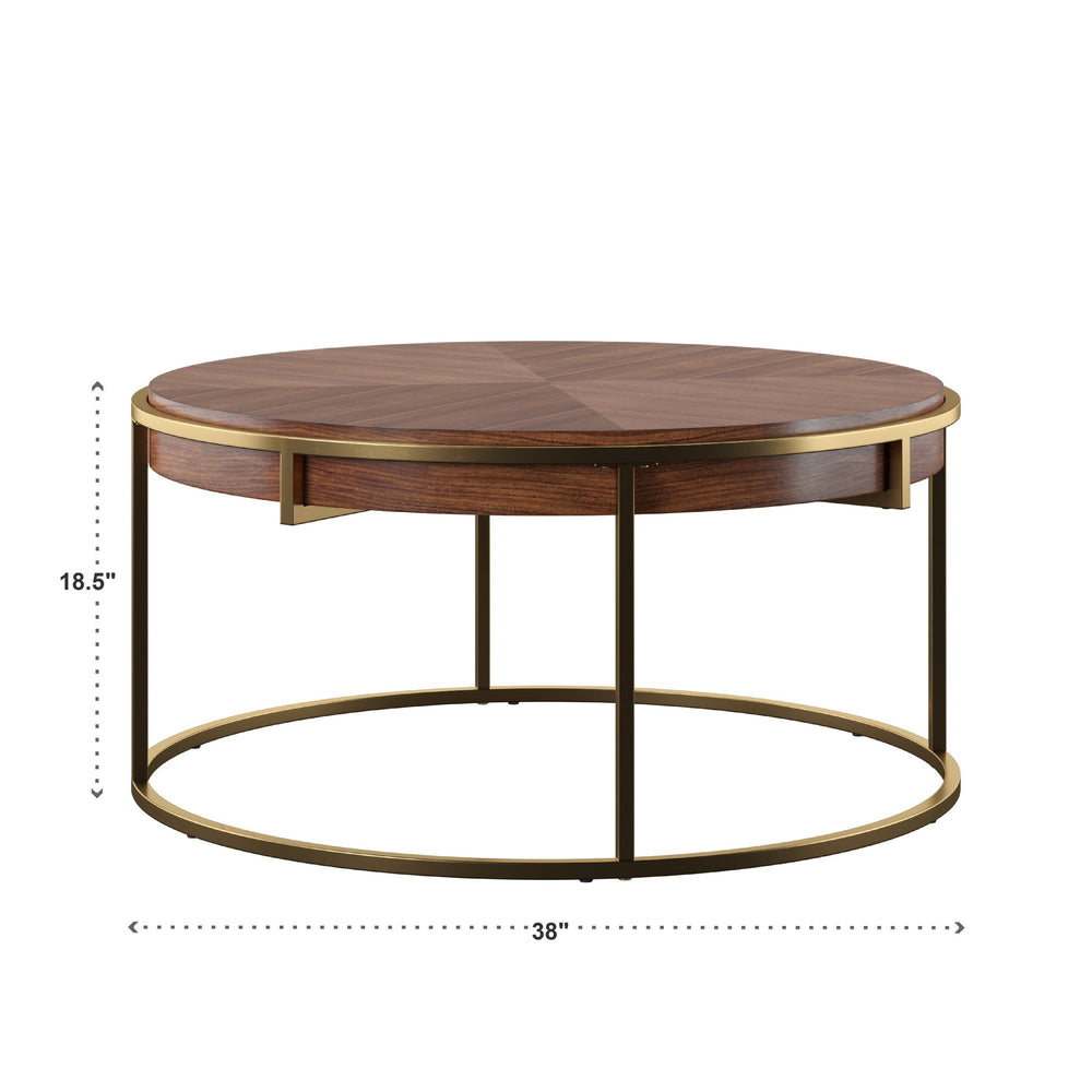 Homelegance Round Walnut Veneer Coffee Table with Iron Base for Modern Living 778-30