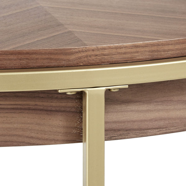 Round Walnut Veneer Coffee Table with Iron Base for Modern Living