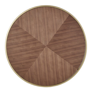 Round Walnut Veneer Coffee Table with Iron Base for Modern Living