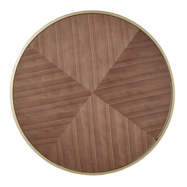 Round Walnut Veneer Coffee Table with Iron Base for Modern Living