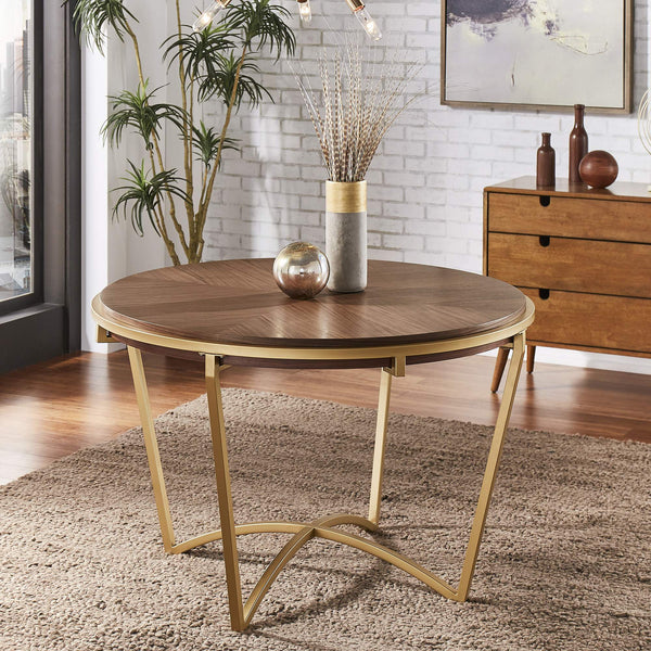 Round Dining Table with Gold Iron Base and Mdf Top for Modern Spaces