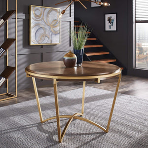 Round Dining Table with Gold Iron Base and Mdf Top for Modern Spaces