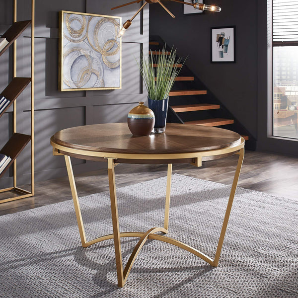 Round Dining Table with Gold Iron Base and Mdf Top for Modern Spaces