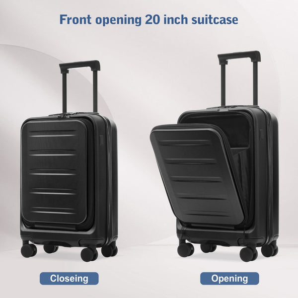 English Elm Luggage 5 Piece Hardside Abs Set with Front Access Carry on and Tsa Spinner Wheels Black N732P391544B
