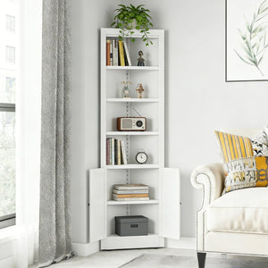 English Elm 71" Tall Corner Cabinet Steel Frame 5 Tier Adjustable Shelving Pantry Bathroom Storage T2398P442670