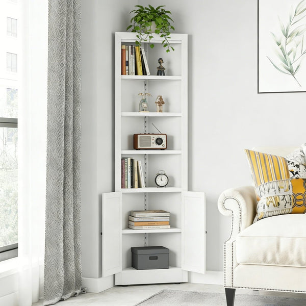 English Elm 71" Tall Corner Cabinet Steel Frame 5 Tier Adjustable Shelving Pantry Bathroom Storage T2398P442670