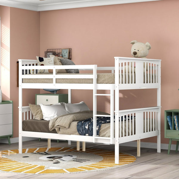 English Elm Full Over Bunk Bed Solid Pine Frame White Finish Converts to Two Beds LT000203AAK-1