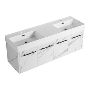 English Elm 60 Inch Wall-Mounted Bathroom Vanity With Double Resin Sinks, Modern Design, Storage & Style W999S00254