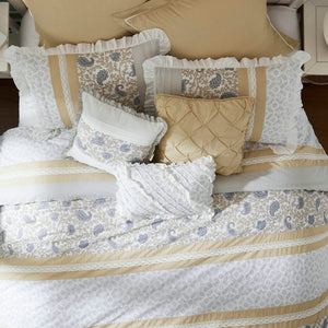 English Elm 9 Piece Cotton Percale Comforter Set - Timeless Yellow Cottage Charm With Elegant Paisley Design B03597197