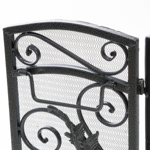 English Elm Waterbury Wrought Iron Fireplace Screen with Ornate Scrollwork and Camelback Silhouette 55341.00SIL