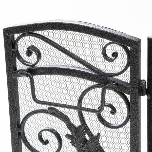 English Elm Waterbury Wrought Iron Fireplace Screen with Ornate Scrollwork and Camelback Silhouette 55341.00SIL