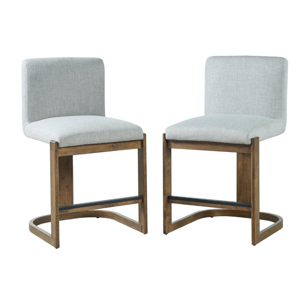 English Elm Modern Linen Upholstered Counter Stools Set of 2 with Rubberwood Legs for Kitchen Island Light Grey,Walnut N762P395711G