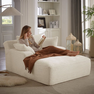 English Elm Oversized Corduroy Chaise Lounge Fully Assembled Sleeper for Living Room or Office White W2339P230587