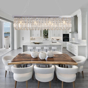English Elm Modern Crystal Chandelier Rectangular 8-Light Raindrop Pendant for Kitchen Island Dining Room Chrome W2312P368688