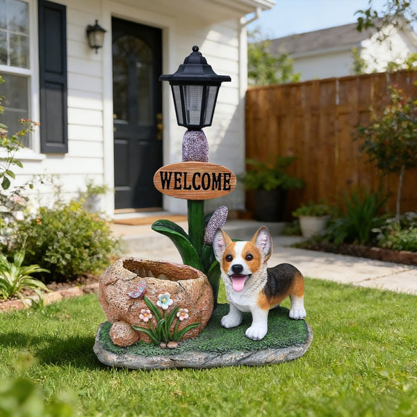 English Elm Labrador Solar Garden Statue with Led Glow and Built-in Succulent Planter Basin W5398P464251