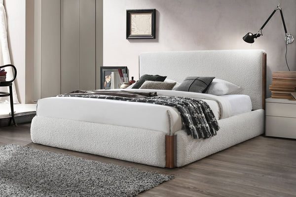 English Elm Sandro Wingback Queen Bed Boucle Upholstered Headboard with Walnut Finish Legs B2756S00044