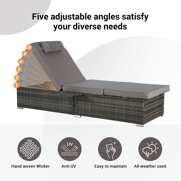 English Elm Outdoor Chaise Lounge Set Of 2 - Adjustable Rattan Recliners With Cushions & Table For Ultimate Comfort W874P266307