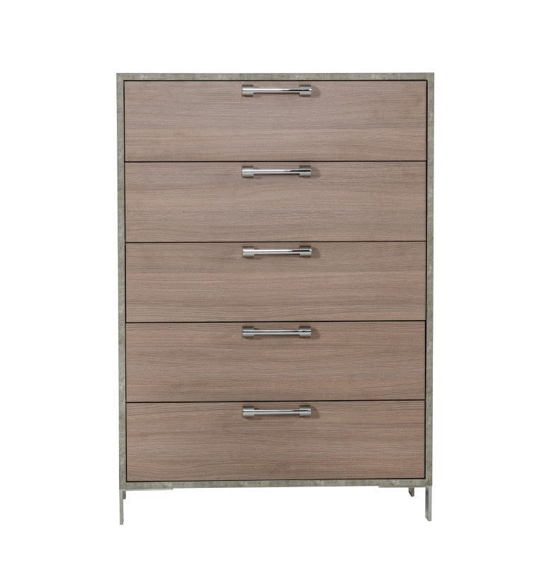 VIG Furniture Boston Modern Brown Oak Chest With Faux Concrete Accents, 5 Soft-Close Drawers & Brushed Steel Legs VGANBOSTON-CHEST
