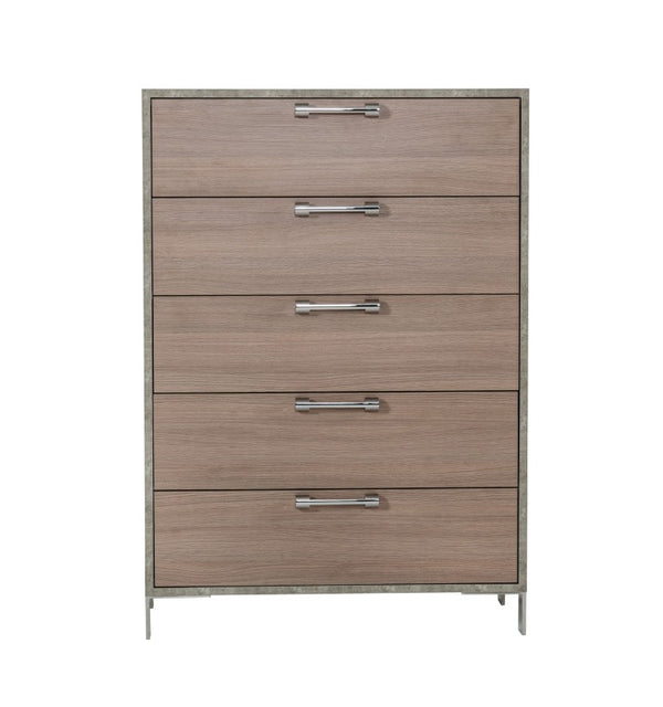 VIG Furniture Boston Modern Brown Oak Chest With Faux Concrete Accents, 5 Soft-Close Drawers & Brushed Steel Legs VGANBOSTON-CHEST