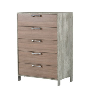 VIG Furniture Boston Modern Brown Oak Chest With Faux Concrete Accents, 5 Soft-Close Drawers & Brushed Steel Legs VGANBOSTON-CHEST