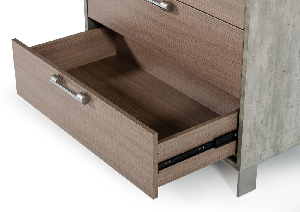 VIG Furniture Boston Modern Brown Oak Chest With Faux Concrete Accents, 5 Soft-Close Drawers & Brushed Steel Legs VGANBOSTON-CHEST