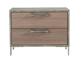 VIG Furniture Boston Modern Brown Oak Nightstand With Faux Concrete, Brushed Stainless Steel Legs & Soft-Closing Drawers VGANBOSTON-NS